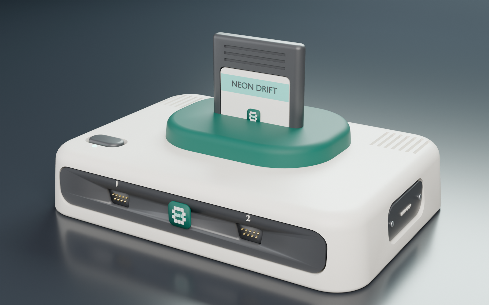 re8 console, three-quarter view with cartridge inserted