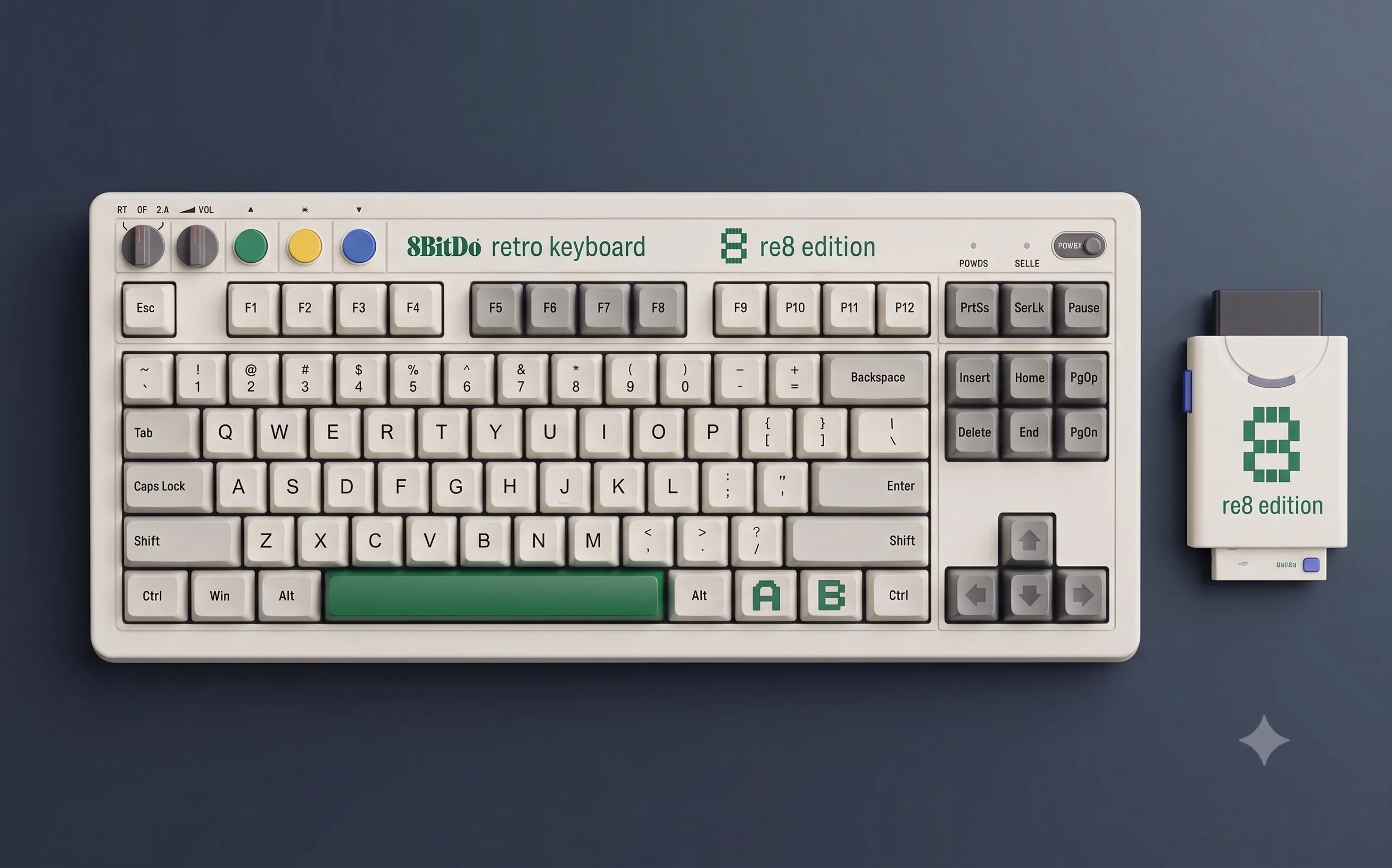 8BitDo Retro Keyboard re8 edition with its Genesis-plug 2.4G receiver